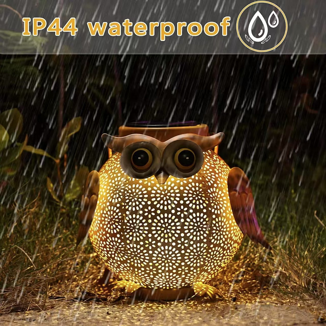 Owl-shaped Solar Iron Garden Light - Outdoor Waterproof Landscape Lighting for Villa/Patio, Energy-saving Hollow Design