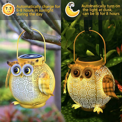 Owl-shaped Solar Iron Garden Light - Outdoor Waterproof Landscape Lighting for Villa/Patio, Energy-saving Hollow Design