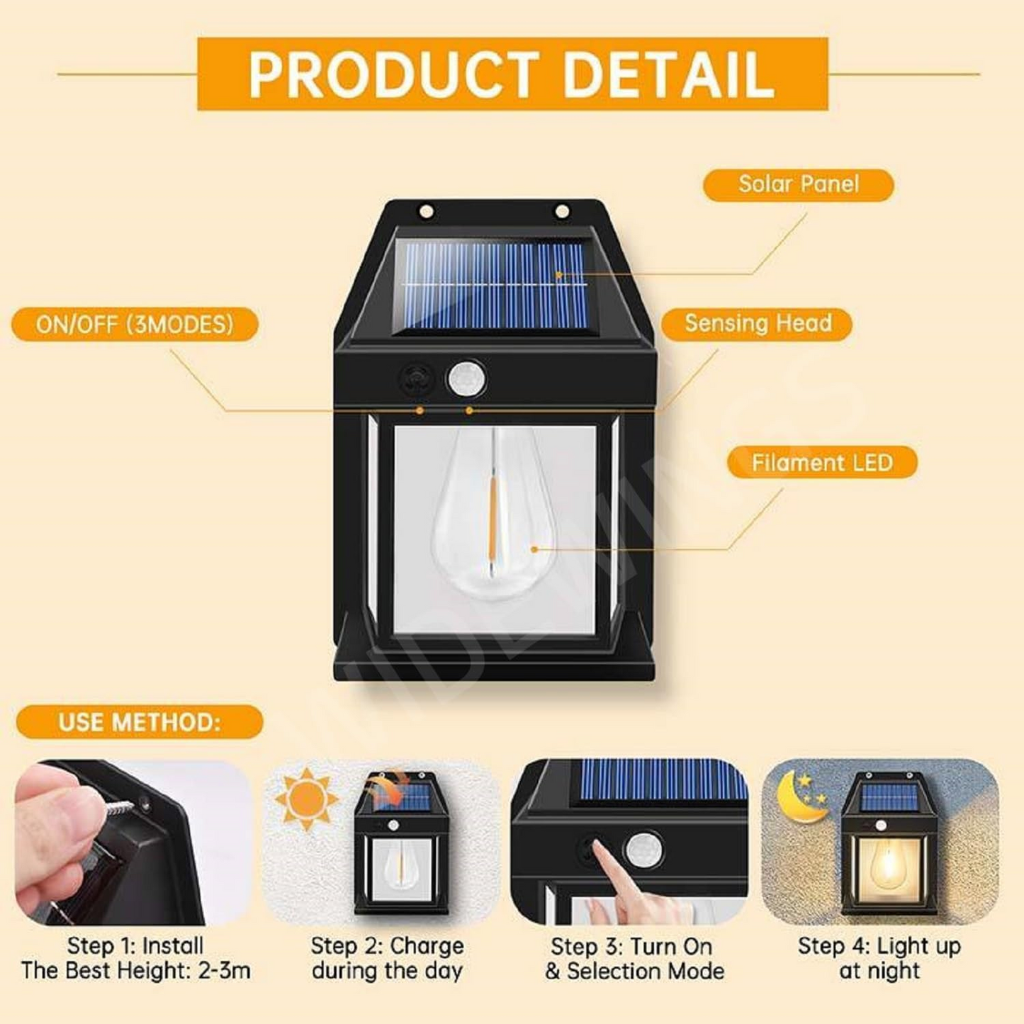 Solar Wall Light with Human Body Sensor | IP65 Waterproof & 72H Runtime | LED Garden Lighting for Villa/Patio