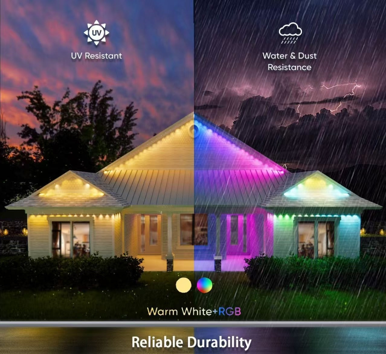 Smart WiFi LED String Lights with APP Control - 50FT RGBIC Outdoor/Indoor Waterproof Fairy Lights for Patio, Christmas, Party Decoration (IP68/UL Certified)