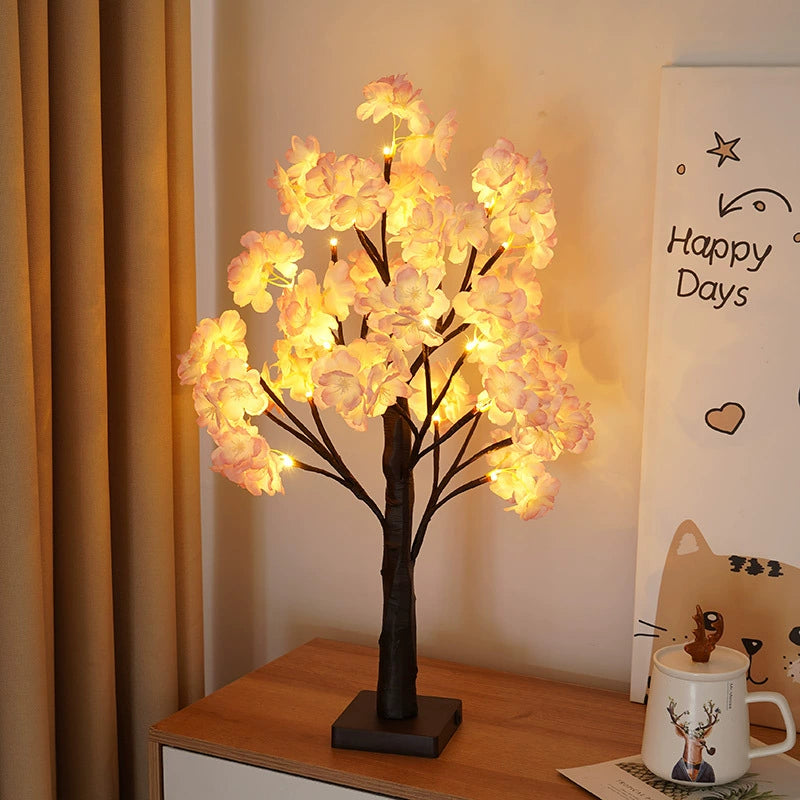 LED Cherry Blossom Tree Light - Christmas Party Decoration/Thanksgiving Indoor Decor with Warm Light, USB & Battery Powered, Illuminated Tree for Home & Garden